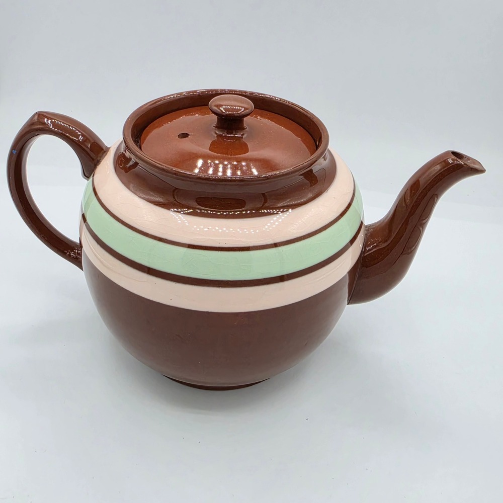 Vintage Sadler Teapot Brown Betty Style Striped Staffordshire England 1940's MCM
